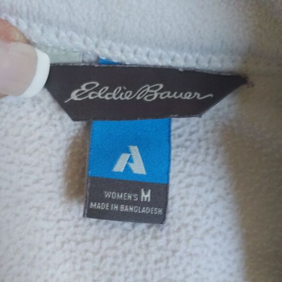 Eddie Bauer First Ascent fleece full zip jacket, cream with teal zipper accent M - Picture 4 of 7